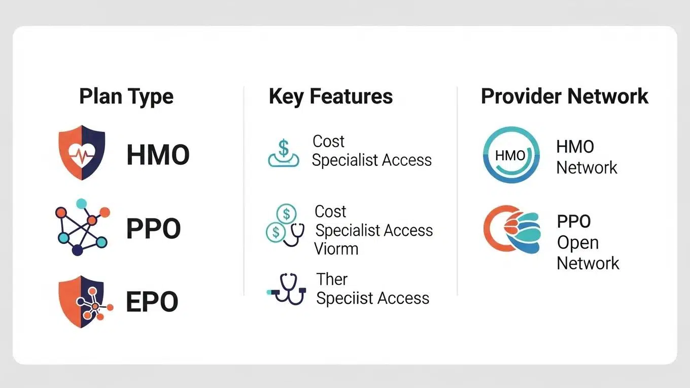 Visual representation of different group health insurance options for employers