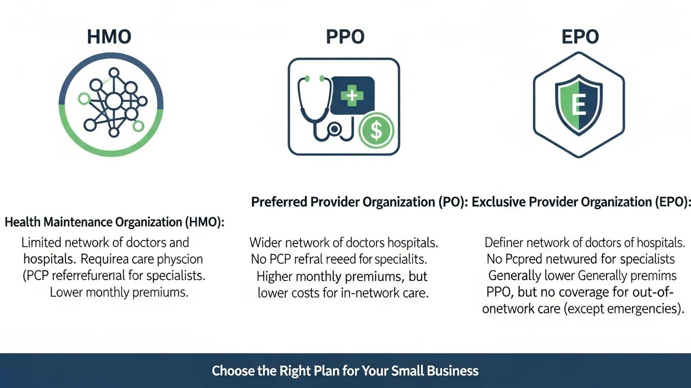 Visual representation of different group health insurance options for small businesses