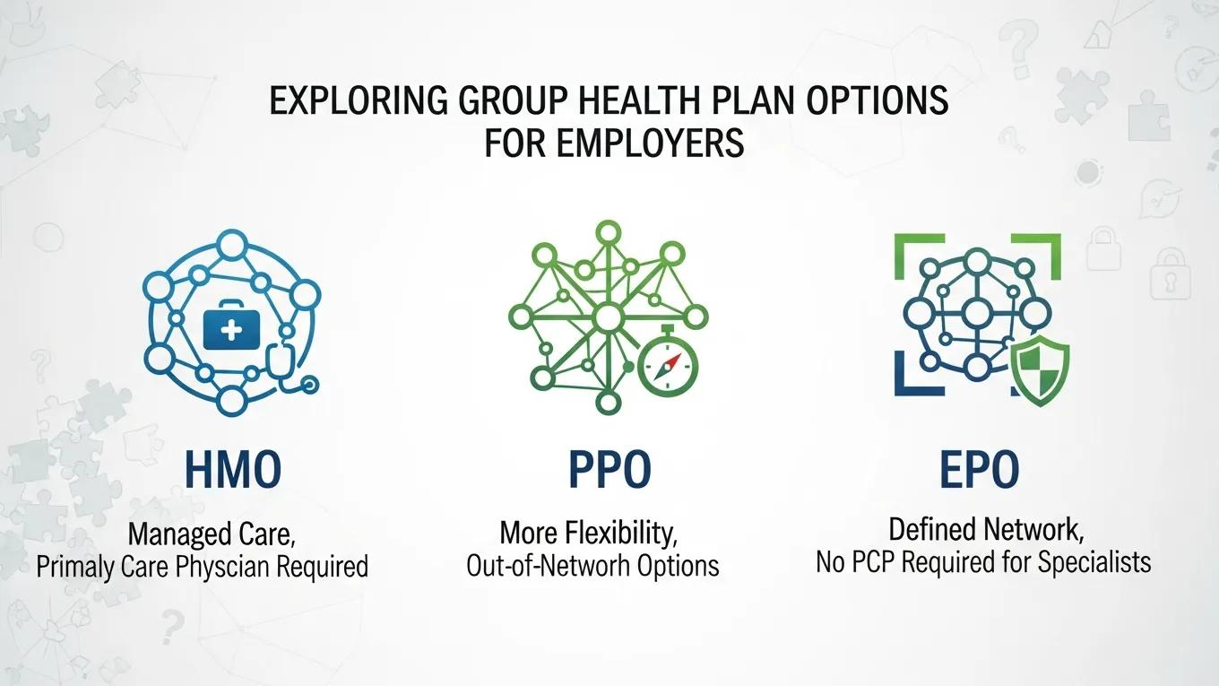 Visual representation of different group health insurance plans available for employers