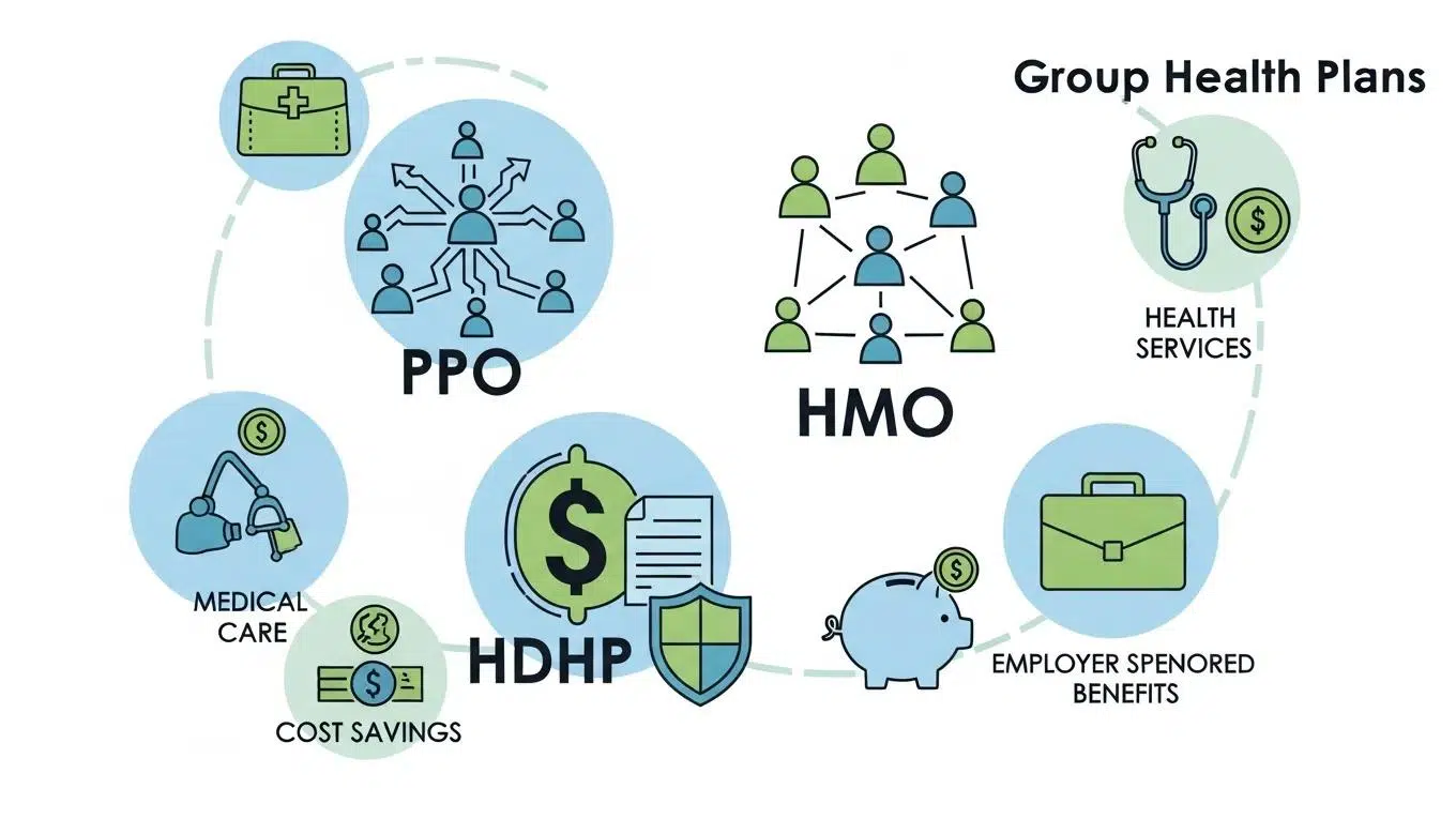 Visual representation of different types of group health plans available for businesses