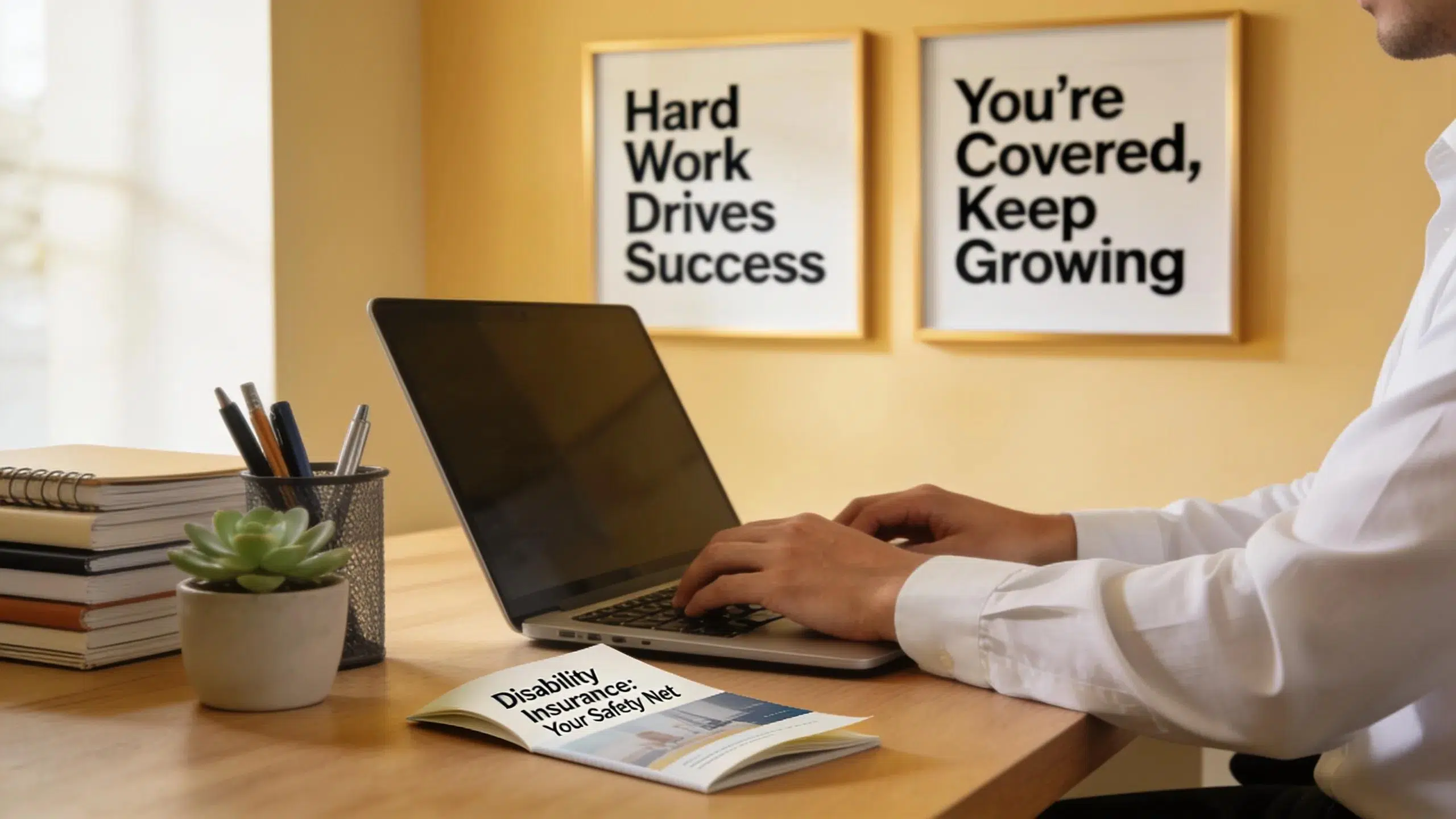 Employee focusing on work at a desk, illustrating the importance of disability insurance