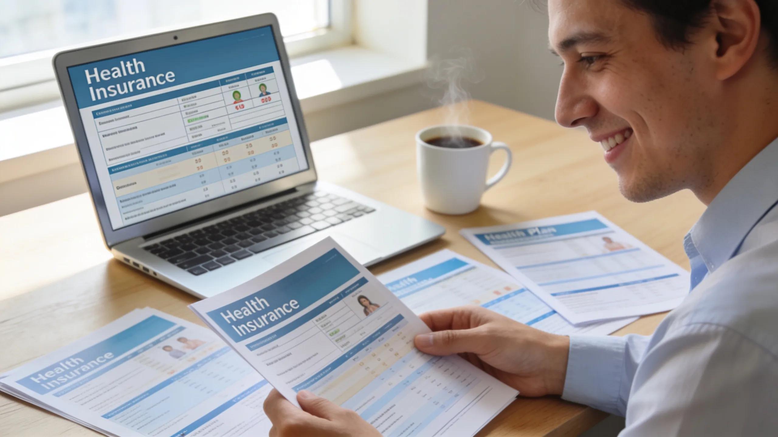 Employee exploring various group health insurance options in a bright office