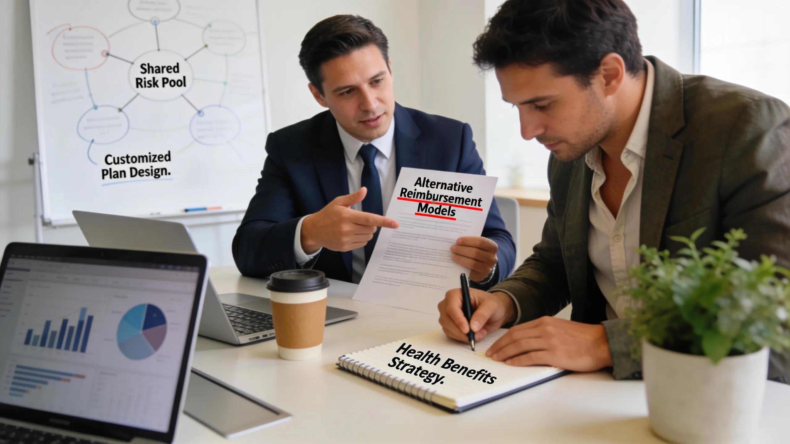 Financial advisor discussing alternative health reimbursement models with a business owner