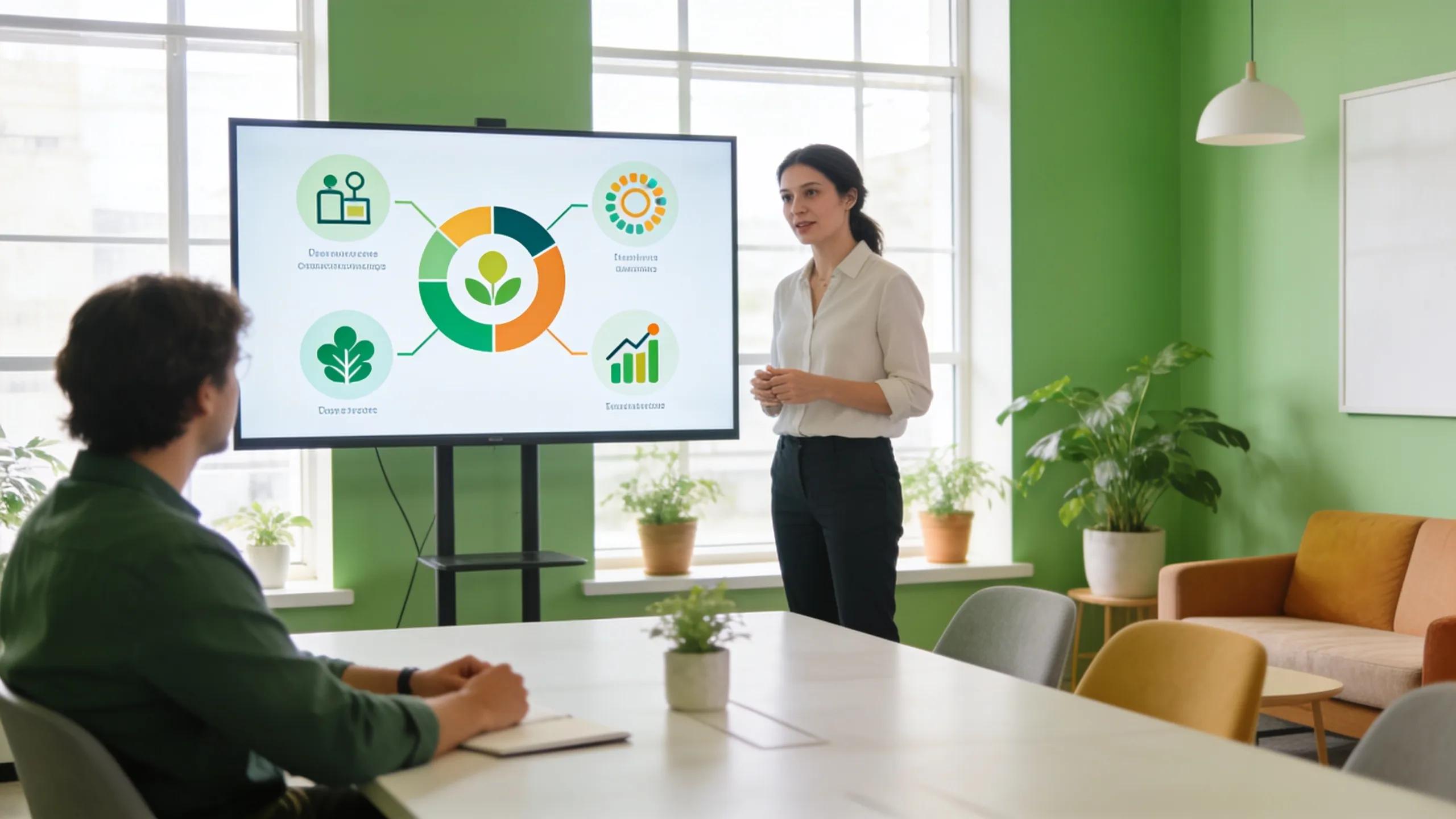 Employee attending a presentation on employer-sponsored benefits in a well-lit meeting room
