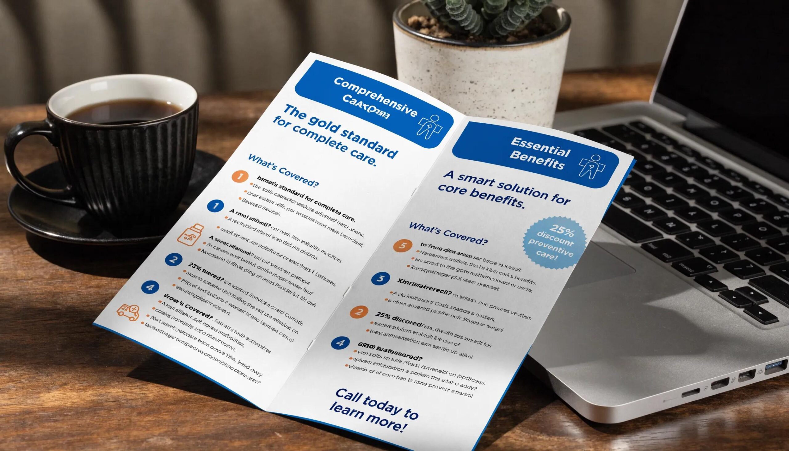 Close-up of a healthcare brochure showcasing insurance options, symbolizing group health insurance benefits