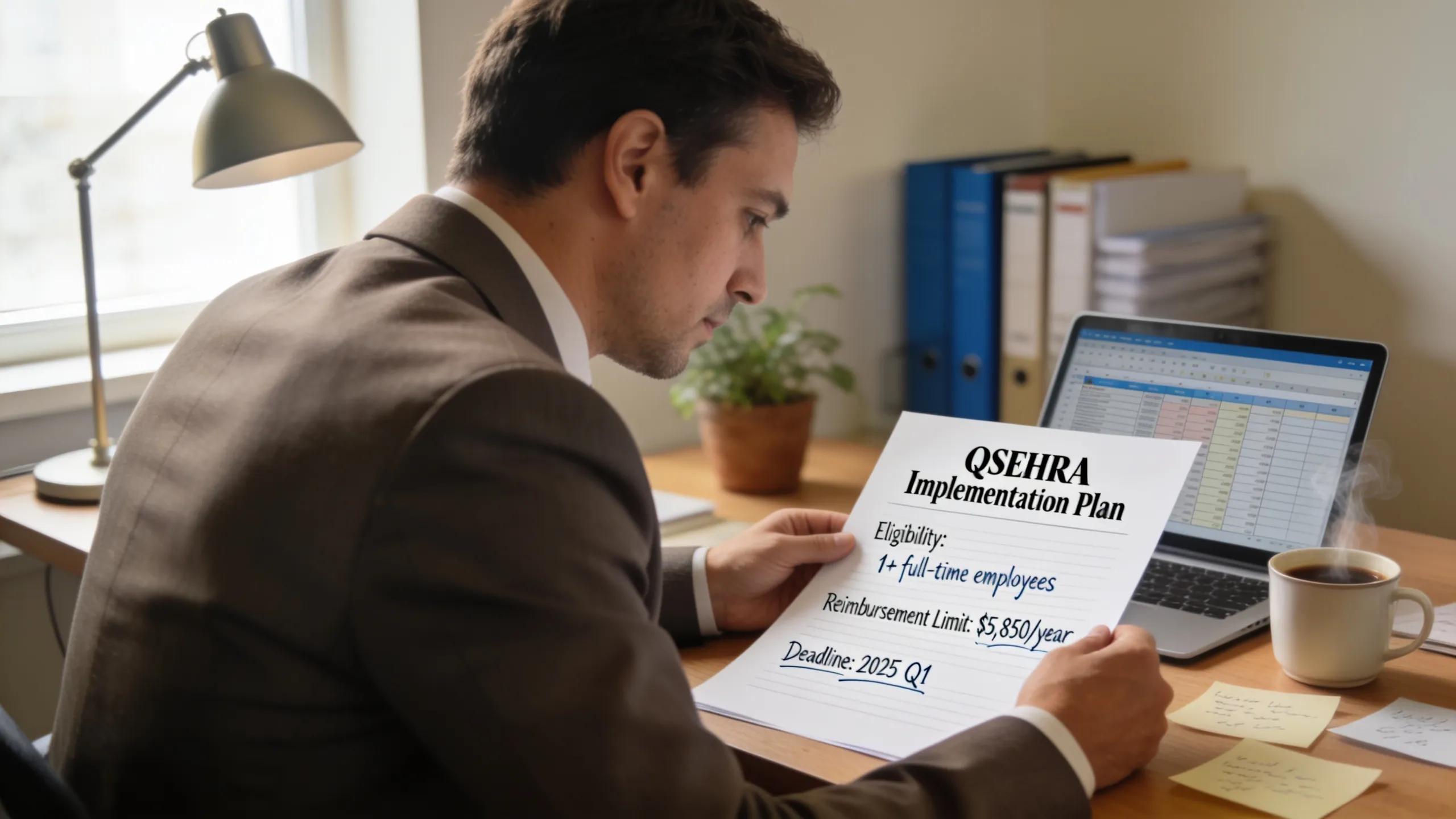 Image of business owner planning the steps to establish a QSEHRA