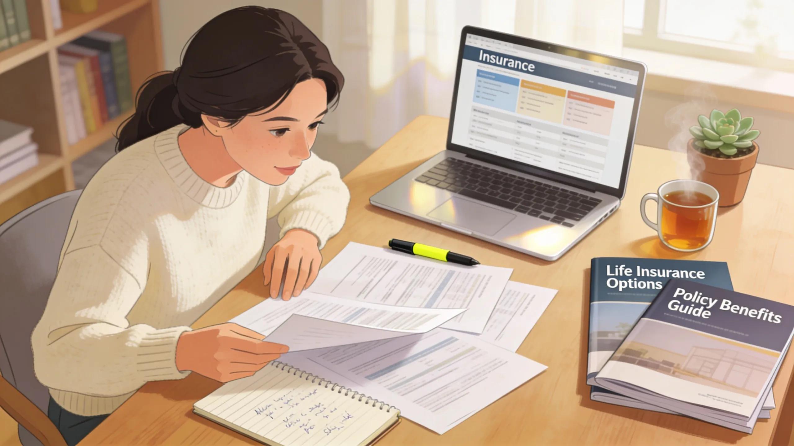 Employee examining life and disability insurance options in a home office setting