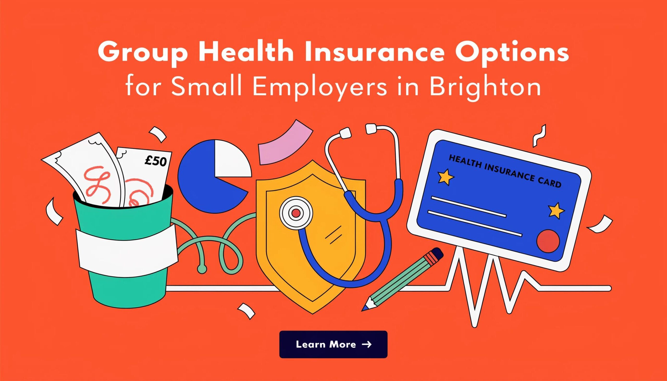 Creative layout of health insurance symbols representing options for small employers