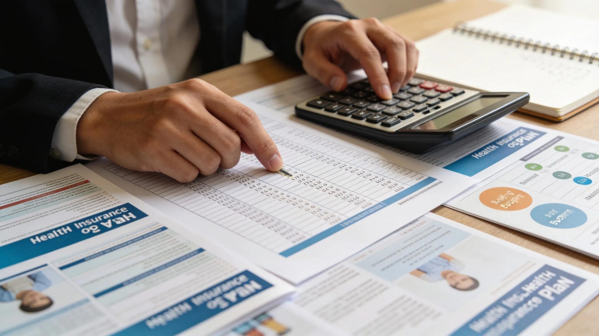 Business professional analyzing budget strategies for employee health insurance expenses