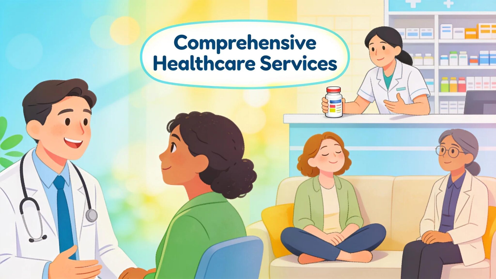 Comprehensive healthcare services illustration depicting tiered coverage options and employee benefits.