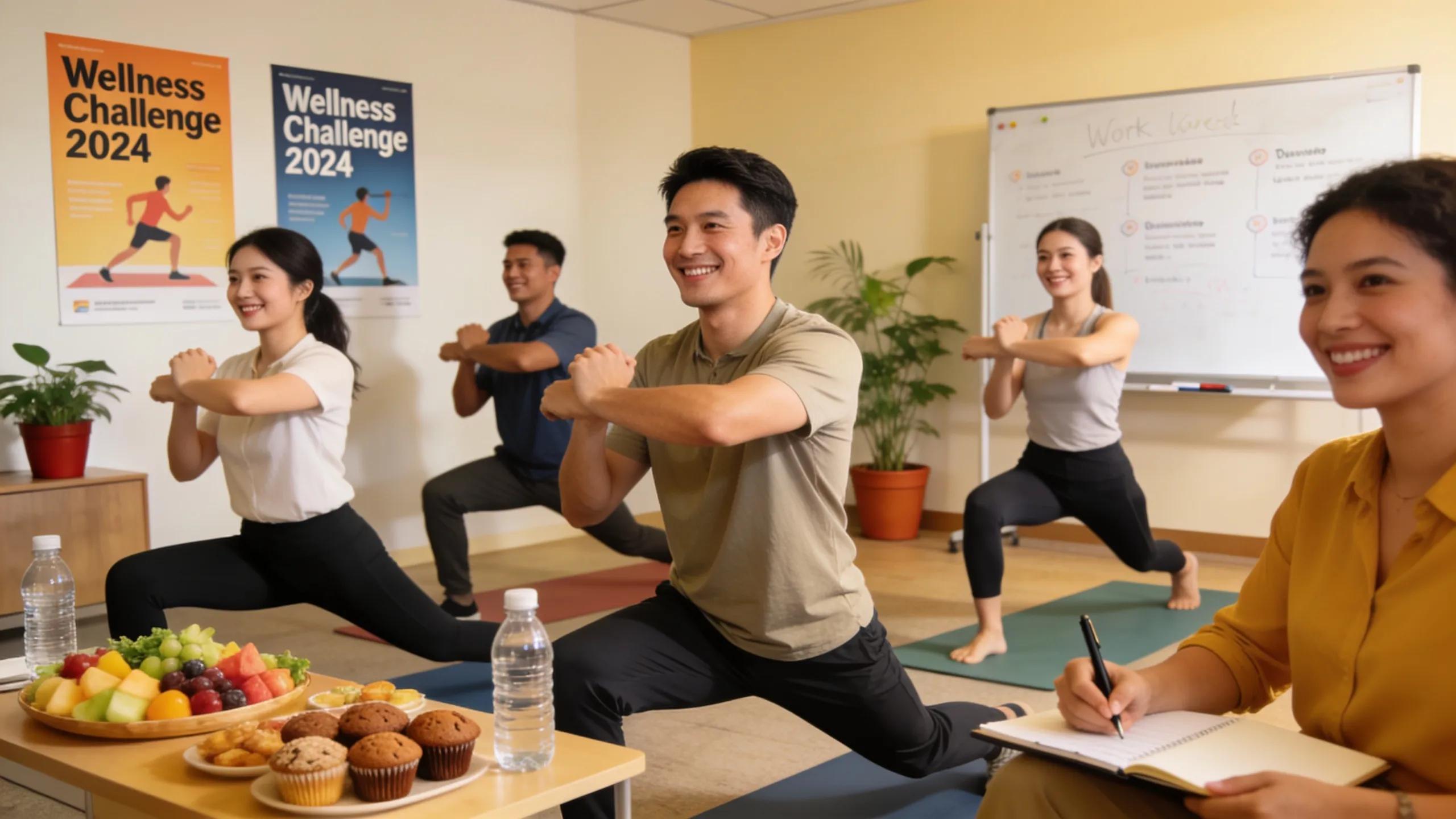 Employees participating in a workplace wellness program emphasizing customizable health benefits
