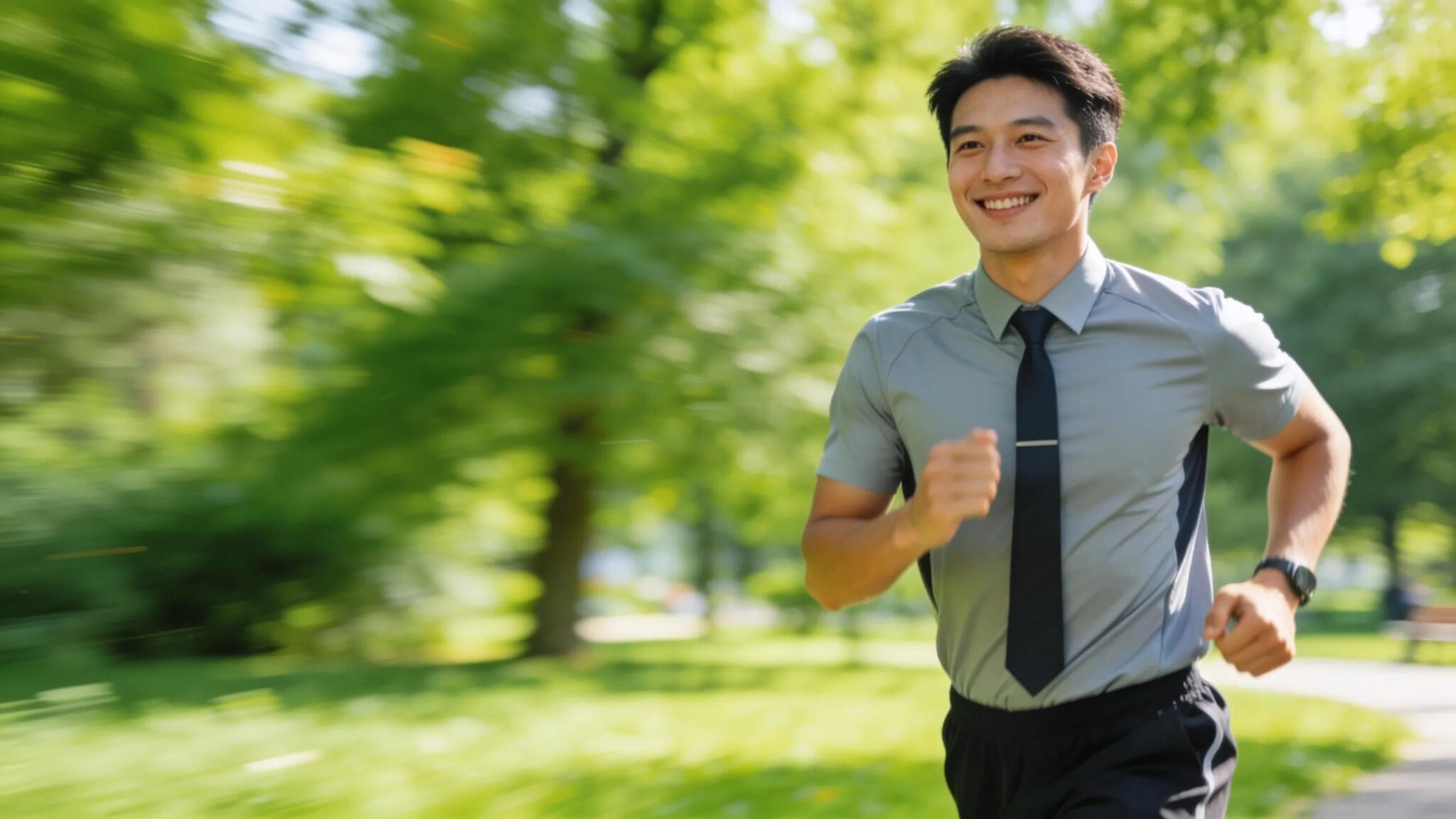 Employee jogging in a park highlighting the benefits of health insurance