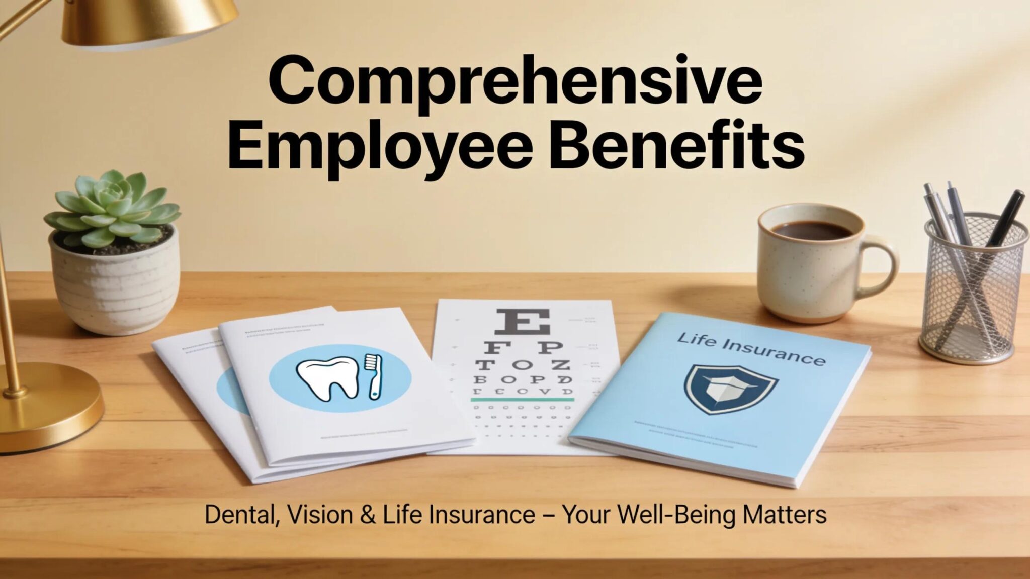 Collection of ancillary benefits literature including dental, vision, and life insurance materials