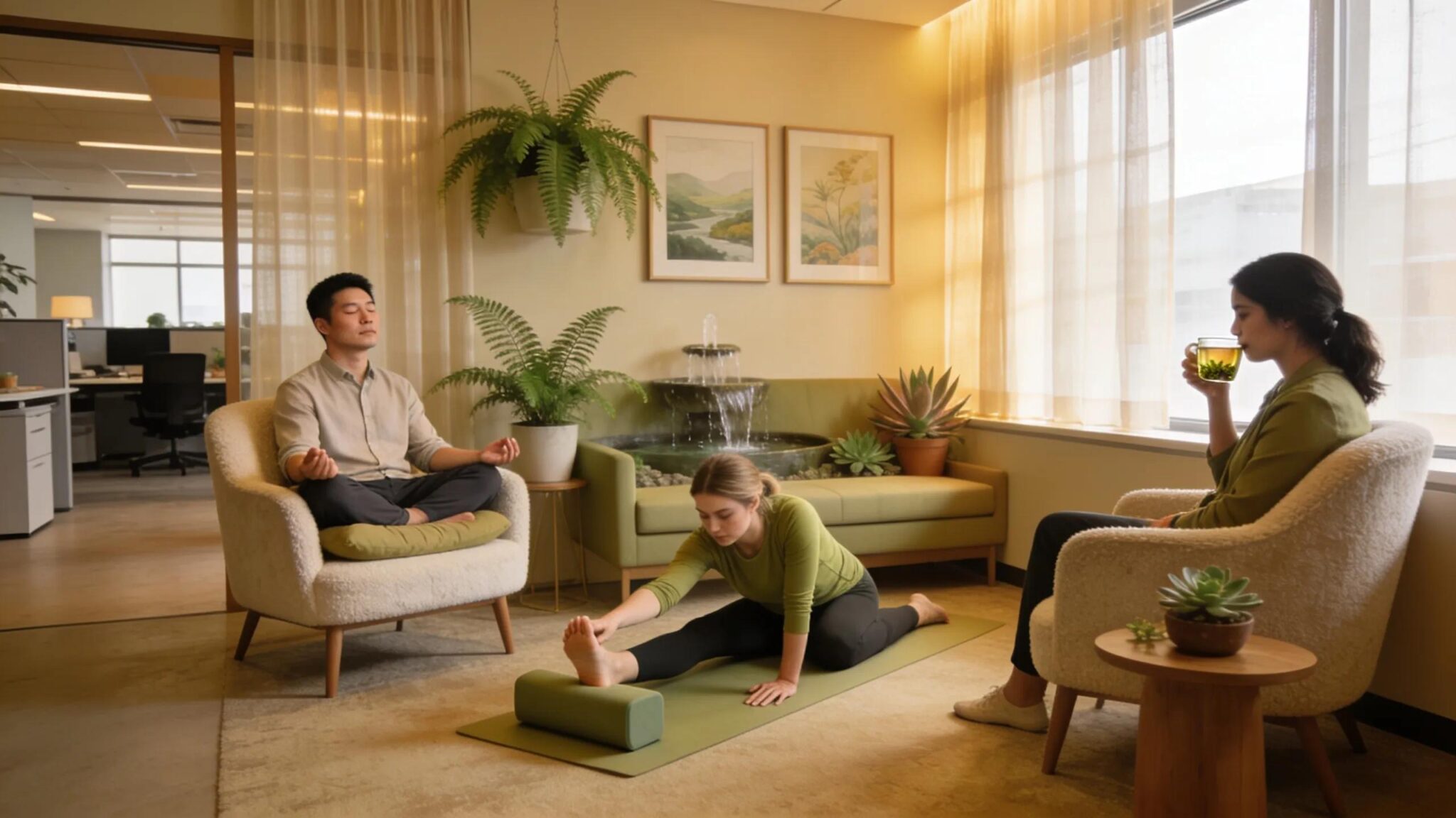 Relaxing wellness area in a Brighton office promoting mental health benefits