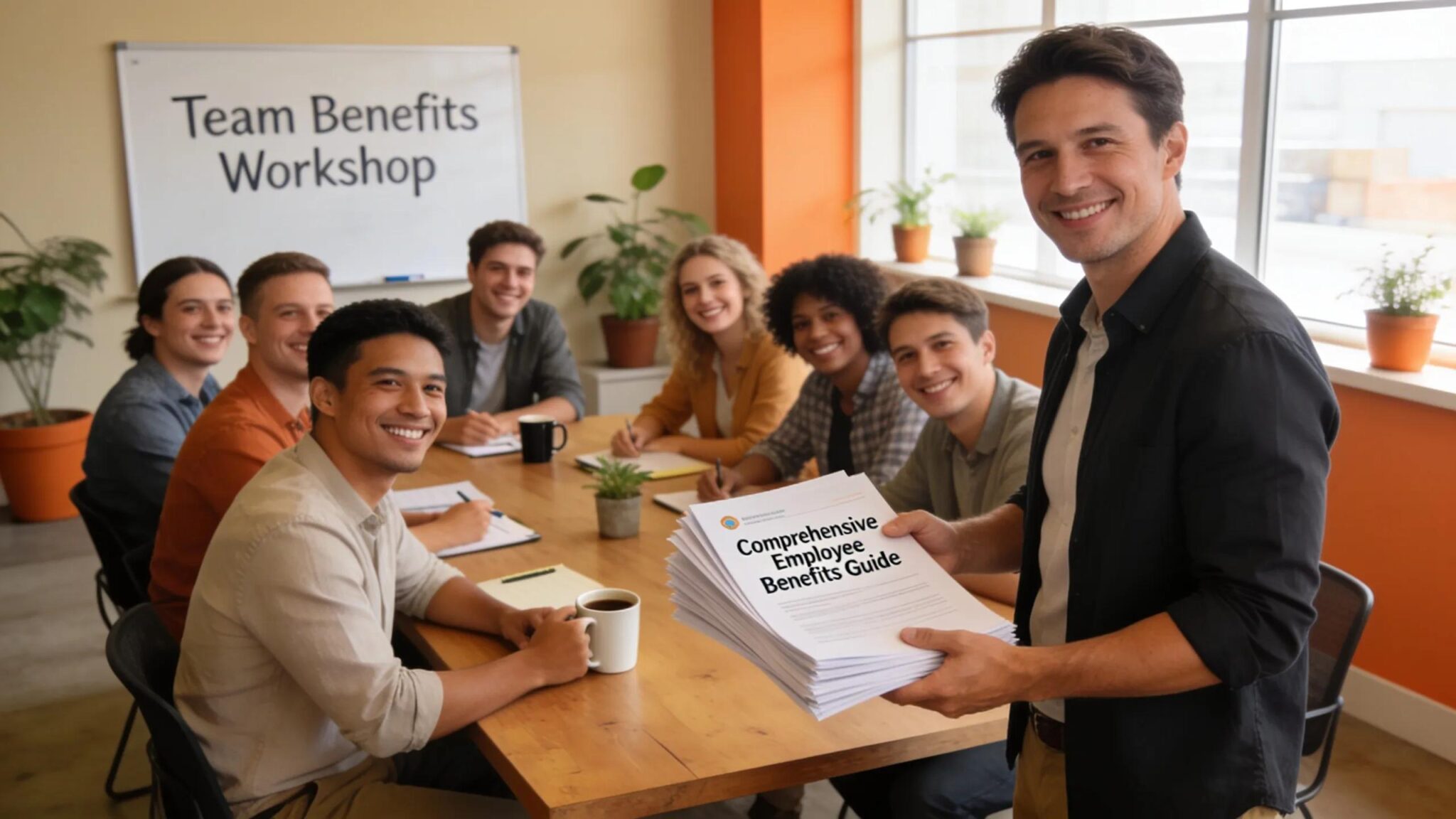 Employer discussing employee benefits with engaged logistics staff, highlighting the importance of comprehensive coverage