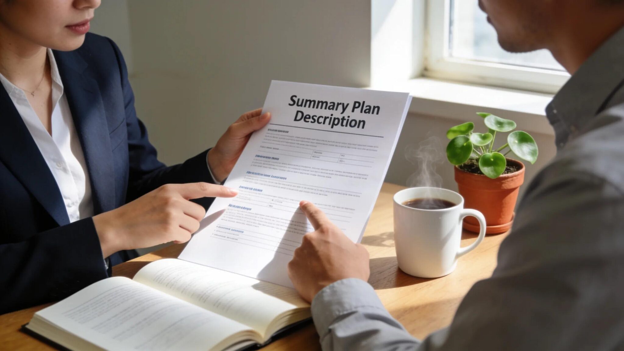 HR manager discussing Summary Plan Description requirements with an employee