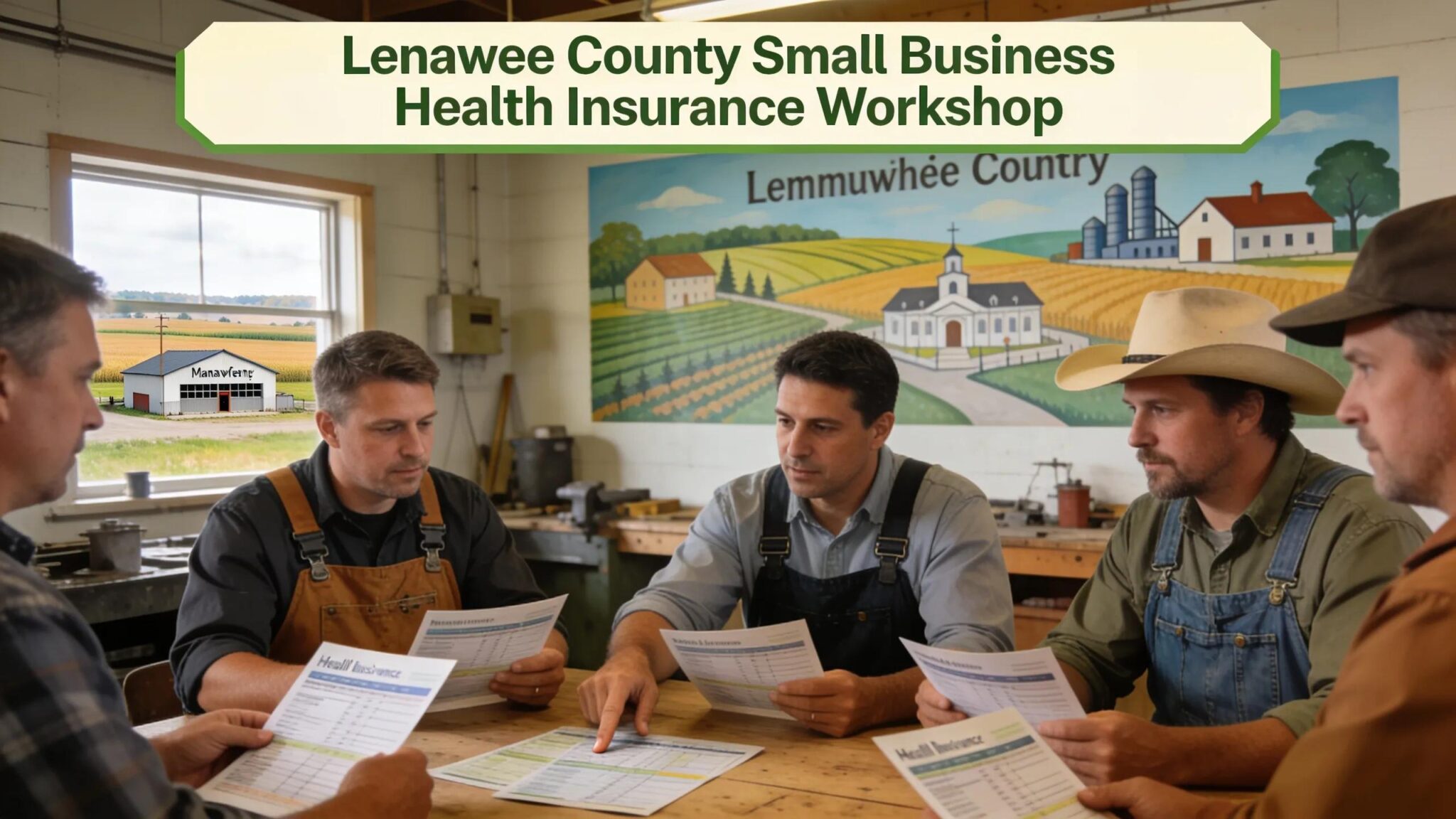 Small business owners collaborating in a workshop about group health plans, reflecting local industries