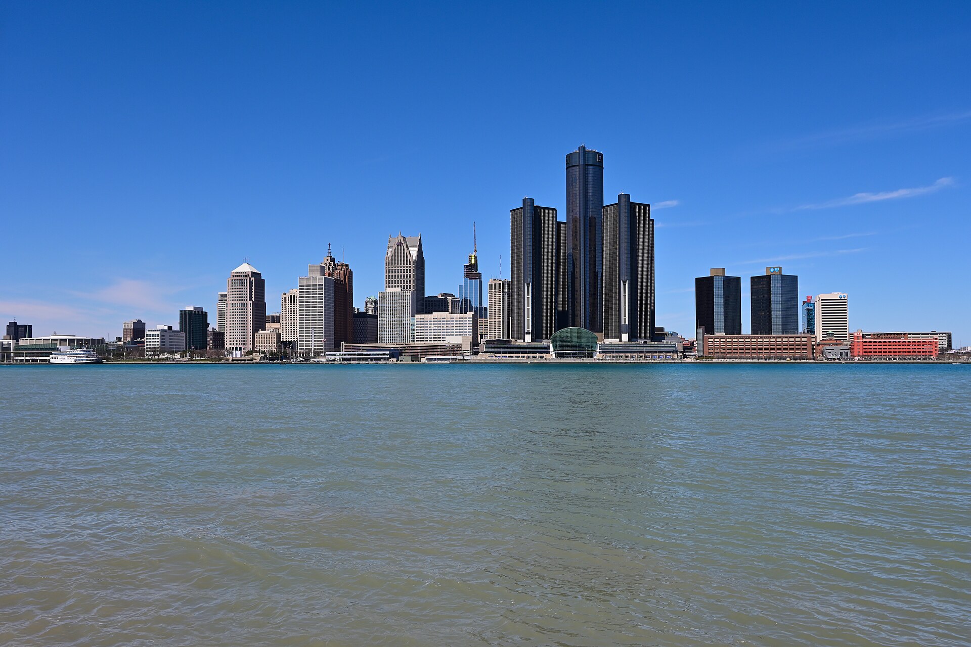 The Detroit skyline seen across the river from the Windsor riverfront