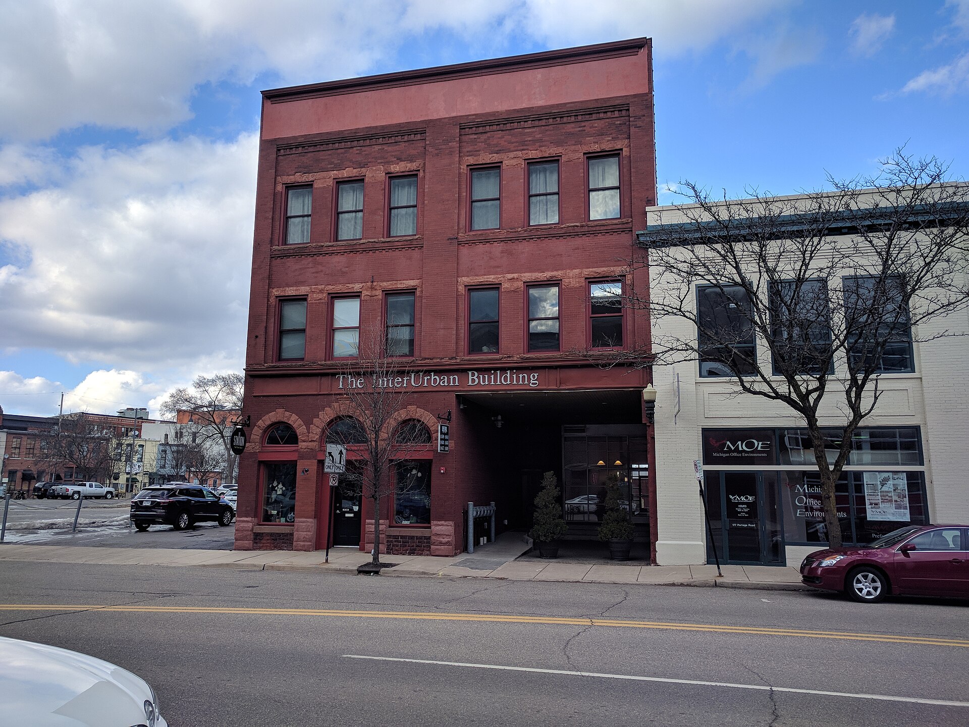 The InterUrban Building on a downtown street in Kalamazoo, Michigan