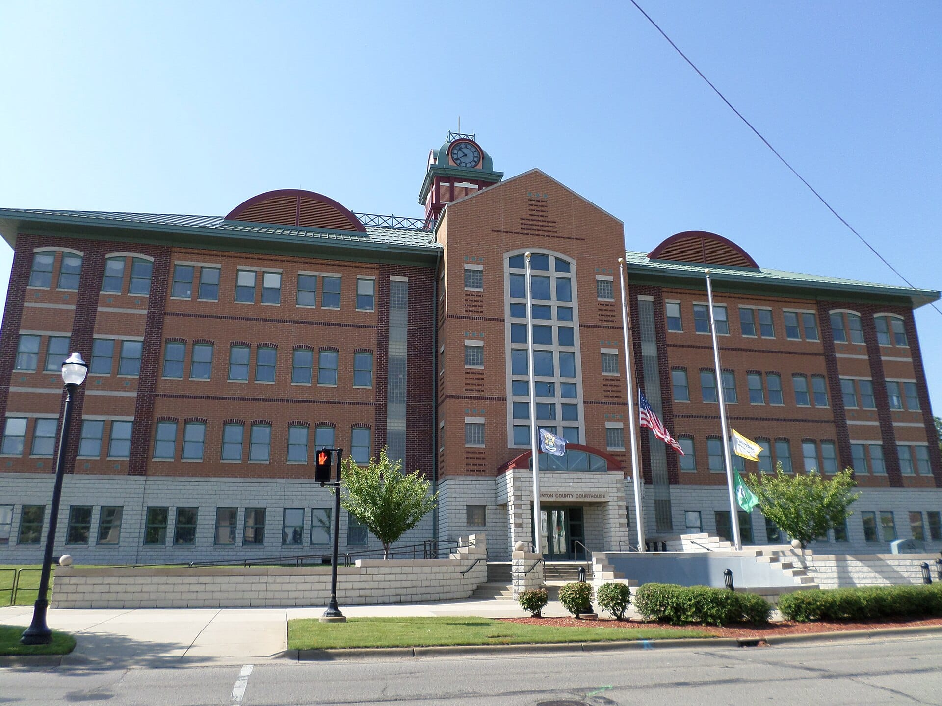 Clinton County Courthouse in St. Johns, Michigan, the county that includes Bath Township &mdash; CFH Insurance Consultants group health insurance and employee benefits consulting for Bath, MI employers