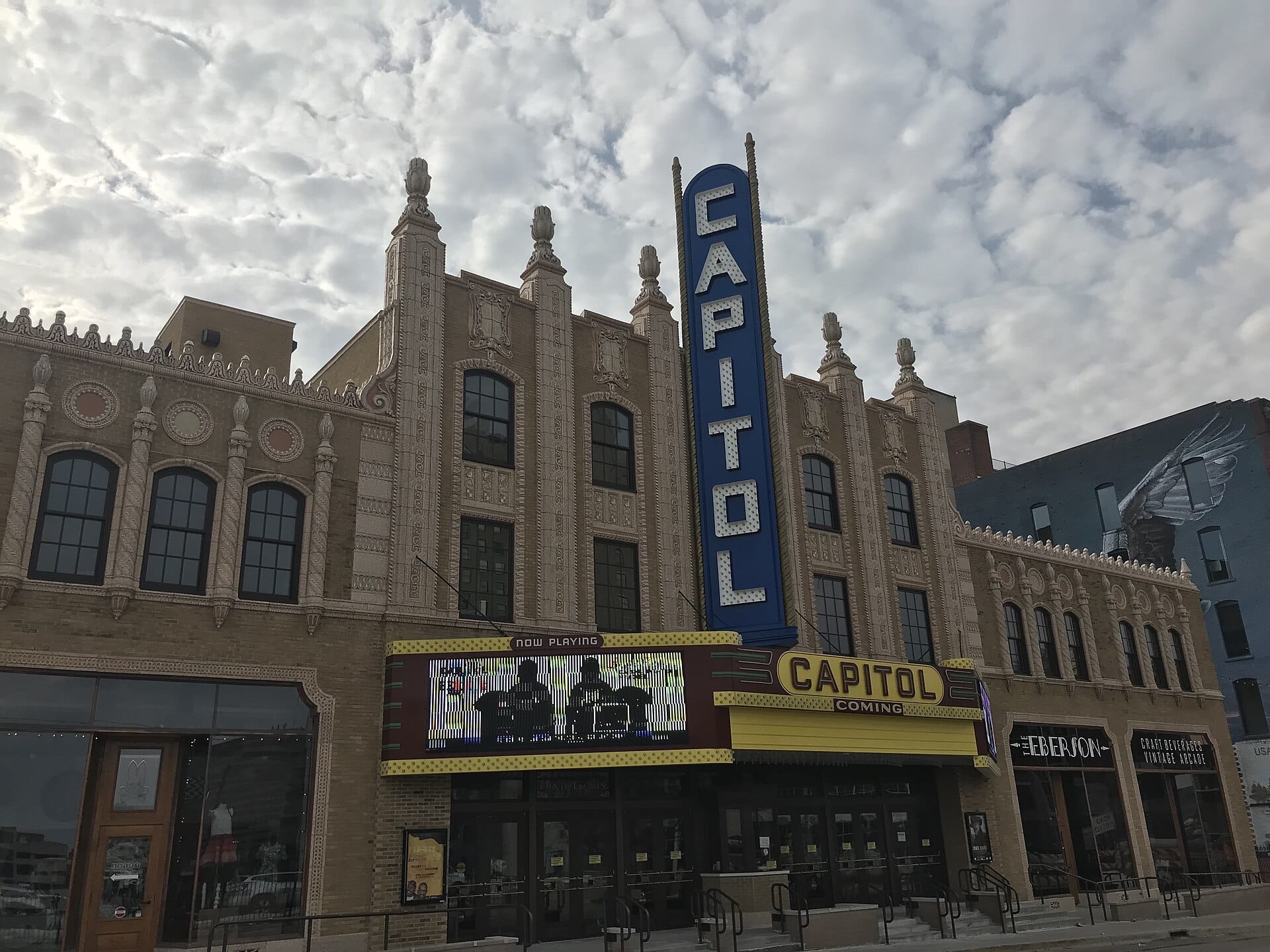 Capitol Theatre marquee in downtown Flint, Michigan — CFH Insurance Consultants group health insurance and employee benefits consulting for Flint, MI employers